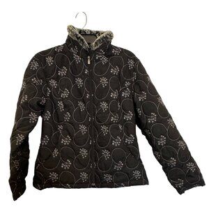 Cabelas Quilted Winter Jacket Womens S Black Embroidered Faux Fur Collar Warm St